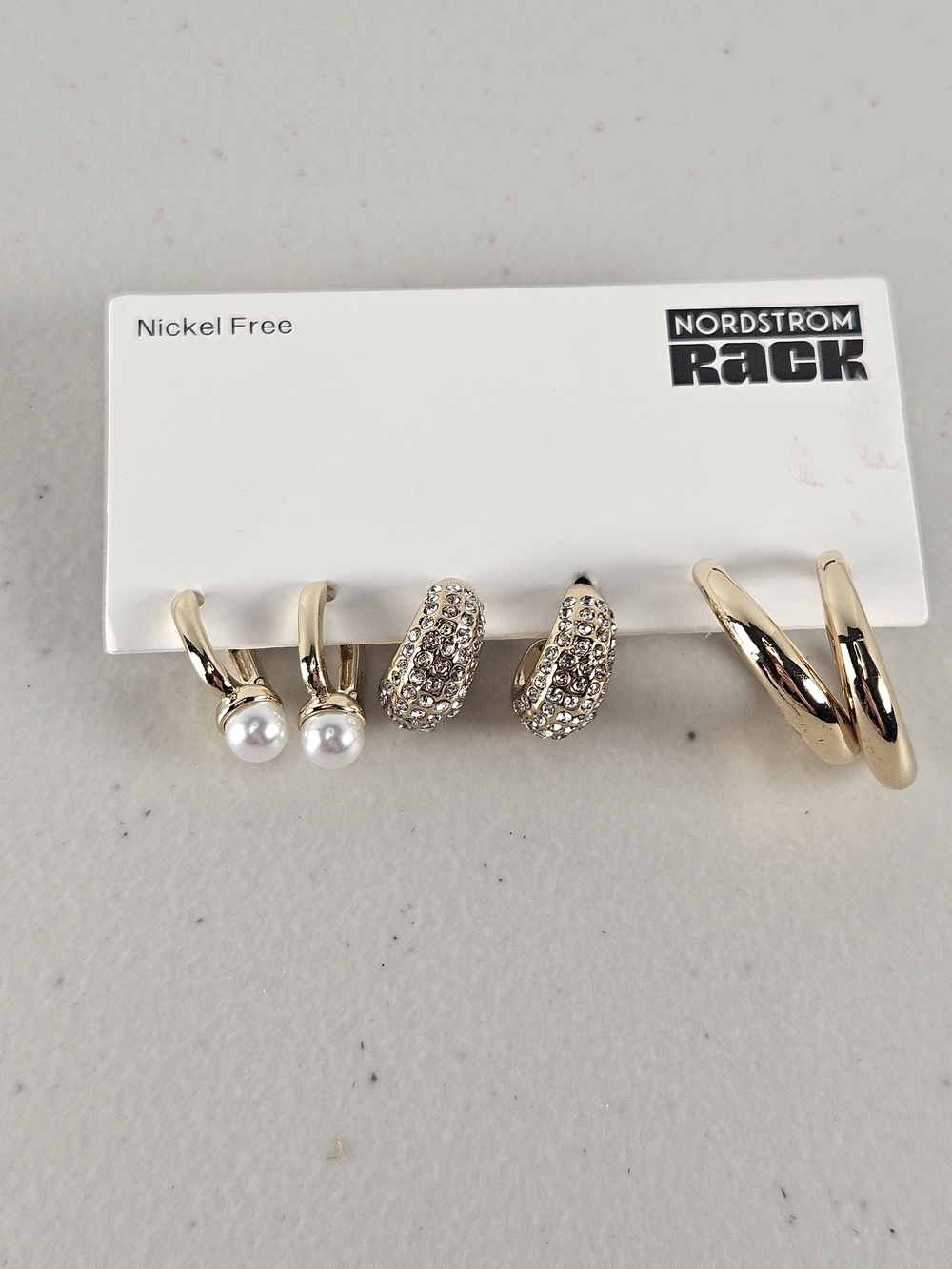 Nordstrom Rack Gold-Tone 3 Earring Set with Pearls and Crystal Huggies